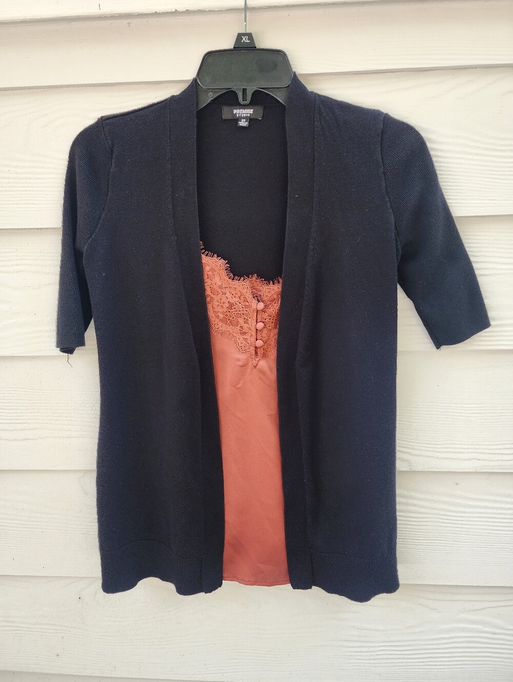 XS Premise Black Short-Sleeve Open Cardigan